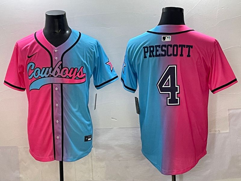 Men 2025 Dallas Cowboys #4 Prescott Blue pink Nike Limited NFL Jersey style 001